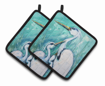 Pelican Pair of Pot Holders (Color: Mother's Love Egret, size: 7.5 x 7.5)